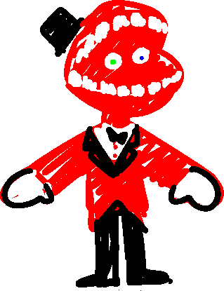 An extremely crude drawing of Caine. He looks artificially puffed.