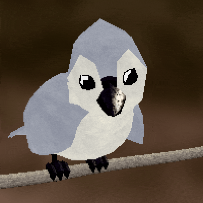A gif of a low-poly tufted titmouse sitting on a branch. The camera swings back and forth; the bird always faces it dead-on.