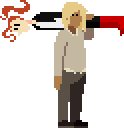 A simple pixel of Cyrus and Val, in the same style as Rudy’s march. Val is slung perpendicular over Cyrus’ shoulder.